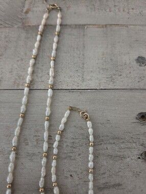 Vintage 14KT Yellow Gold Rice Freshwater Pearl Bracelet & Necklace Set
